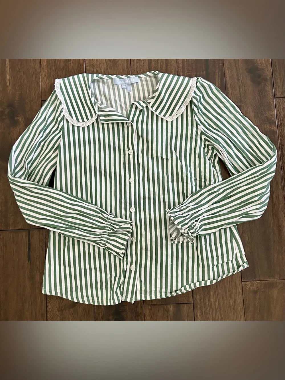 Hill House Green Stripe Cotton Pajama Set XS Peter Pan Collar 2-Piece Sleepwear